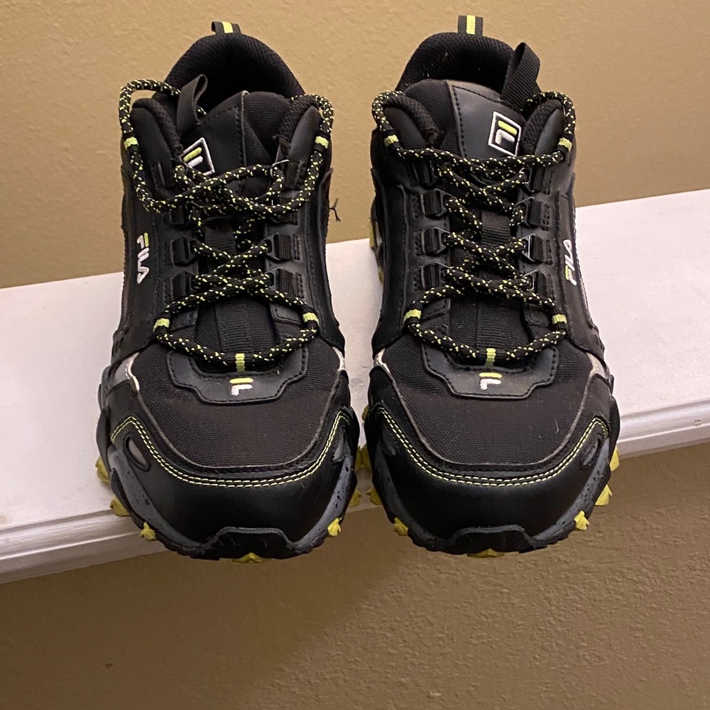 Fila Black and Neon Yellow Athletic Shoes